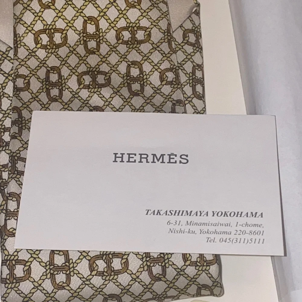Hermes Silk Geometric Pattern Men's Tie in Beige -Brown and Olive